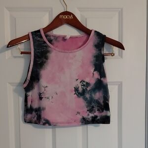 Pink & Navy Tie-Dye Crop Tank Top, Size XL